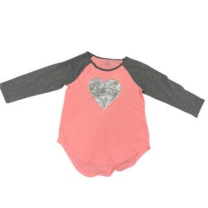 SO Pink and Gray Long Sleeve Tee with Glitter Heart